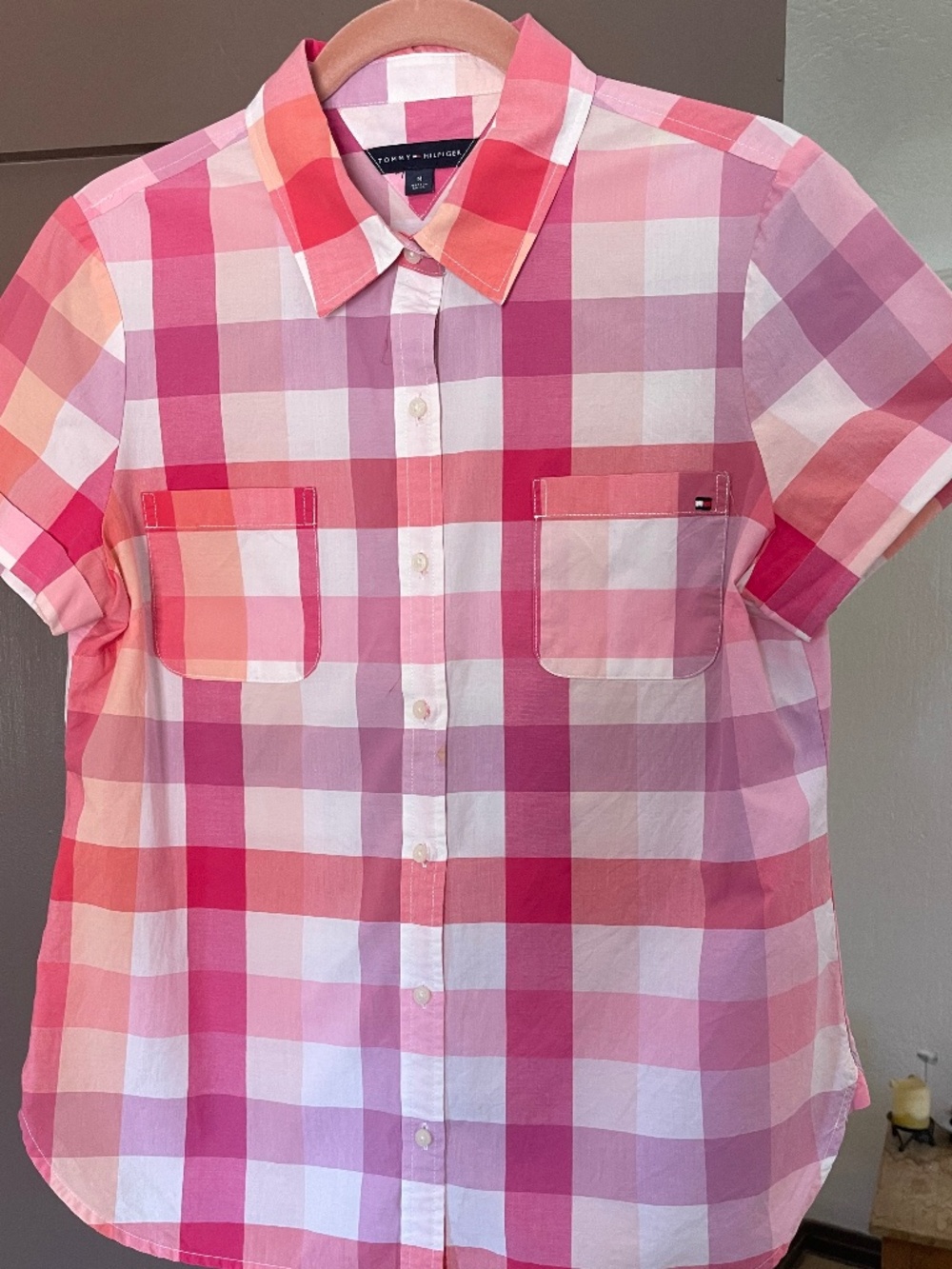 Women’s Tommy Hilfiger Button Down Shirt – Classic Short Sleeve – Cotton Blouse